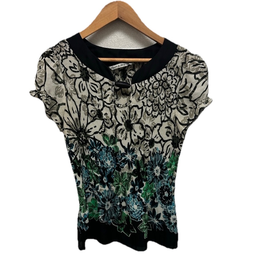 Signature by‎ Larry Levine Vintage Y2K 90s Floral Puff Sleeve Top Sz Small RETRO